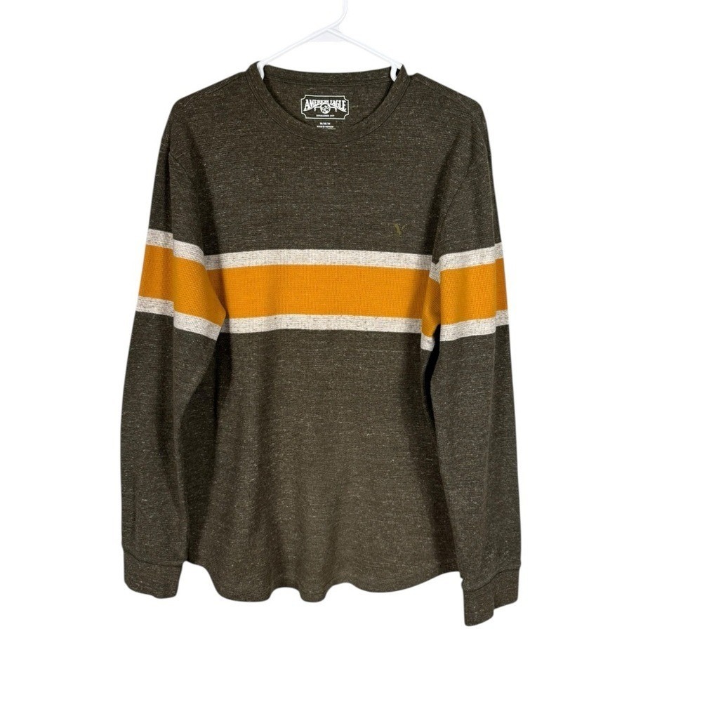 Vintage Y2K American Eagle Mens Thermal Shirt Medium Outdoors Long Sleeve Grunge